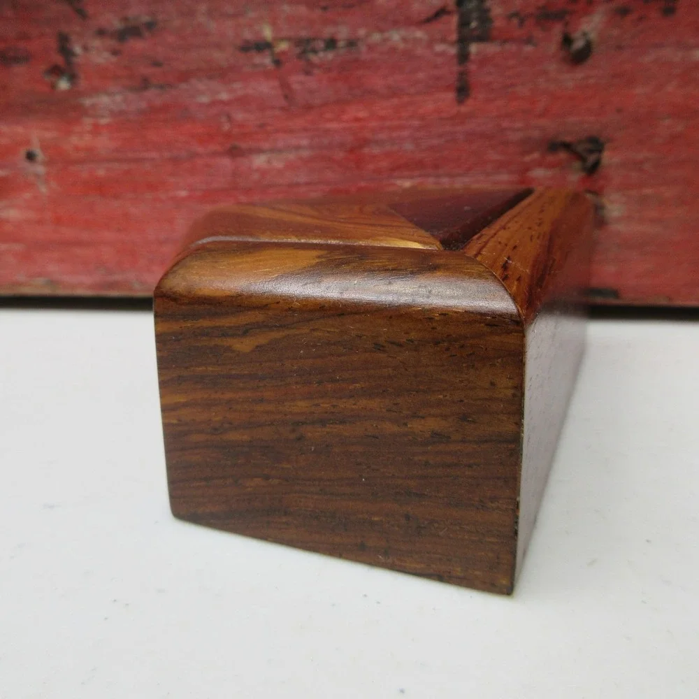 Vintage Geometric Wood Trinket Box Dark Light Brown Octagon Shape Felt Lined